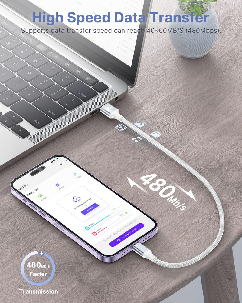 [AUSTRALIA] - Aioneus Short iPhone Charger Cord 1ft 2Pack, Apple Certified USB A to Lightning Cable 1 Foot Nylon Braided Short iPhone Cable Fast Charging for iPhone 14 13 12 11 Pro Max XR XS 8 7 6 Plus SE White 2 