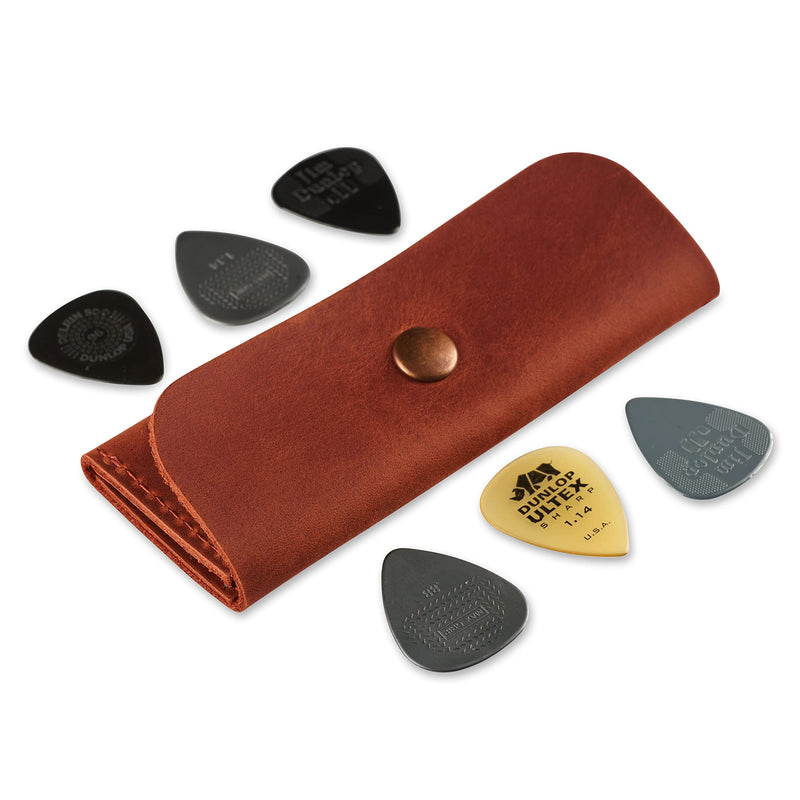 [AUSTRALIA] - Leather Guitar Pick Holder, Guitar Pick Holder Case Bag, Plectrum Case Bag, Pick Cover, Gift for Guitar Players (Cognac) Cognac 