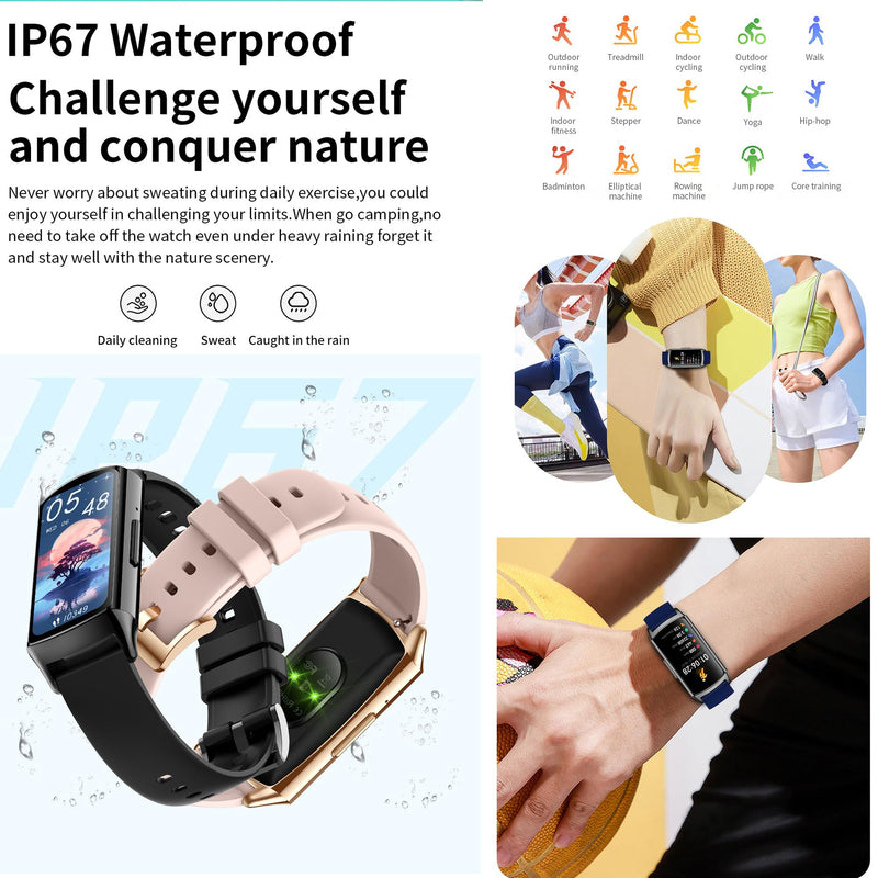 ZPIMY 1.58” AMOLED Smart Watch for Women (Make/Answer Call), 5ATM Waterproof Mens Smartwatch, Fitness Tracker Smartwatch for Android iPhones, Digital Watches Step Counter, 2 Straps (Gold) Gold