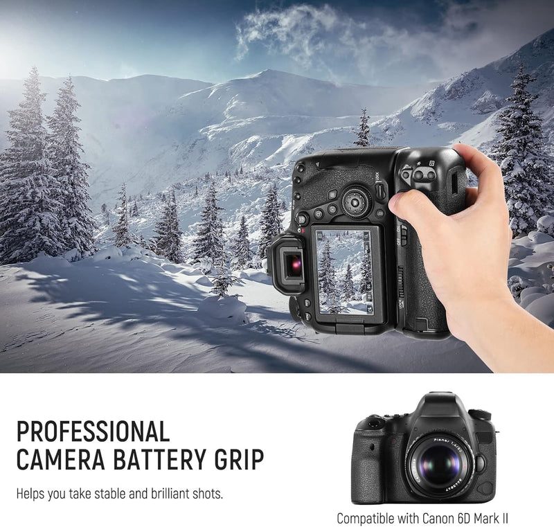 BG-E21 Battery Grip Replacement Compatible with Canon 6D Mark II DSLR Camera, Vertical Battery Holder Grip with Two Compartments for 1 or 2 LP-E6/LP-E6N Battery