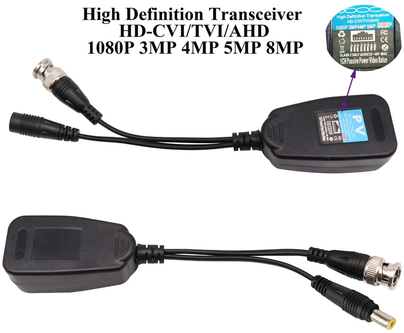 Video Balun RJ45 to BNC Transceiver Transmitter HD-CVI/TVI/AHD/CVBS with DC Power Connector for 1080P 3MP 4MP 5MP 8MP CCTV Security DVR Surveillance Camera System (4Pairs) 4Pairs