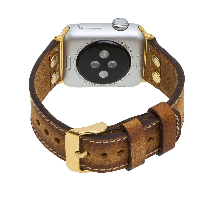 Venito Como Leather Watch Band Compatible with the Apple Watch Series 1,2,3,4,5,6,7,SE 44mm/42mm/40mm/38mm w/Stainless Steel Hardware Antique Brown w/Gold Connector&Clasp 38mm-40mm