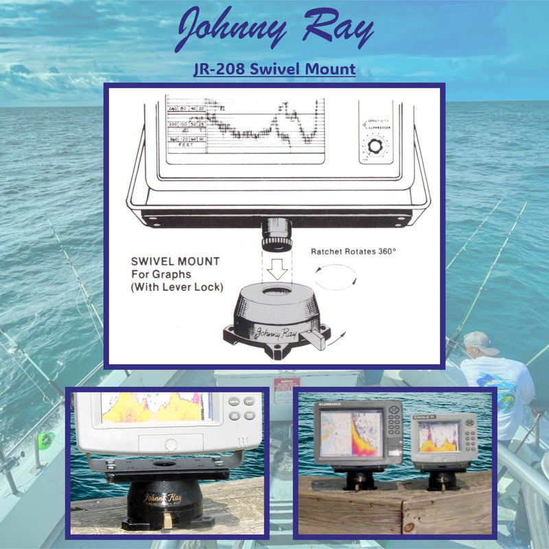 Johnny Ray JR-208 Fish Finder Mount and Depth Finder Mount | Heavy Duty Marine Electronics & Sonar Bracket for Boats, 360° Rotating Quick Release Swivel Base