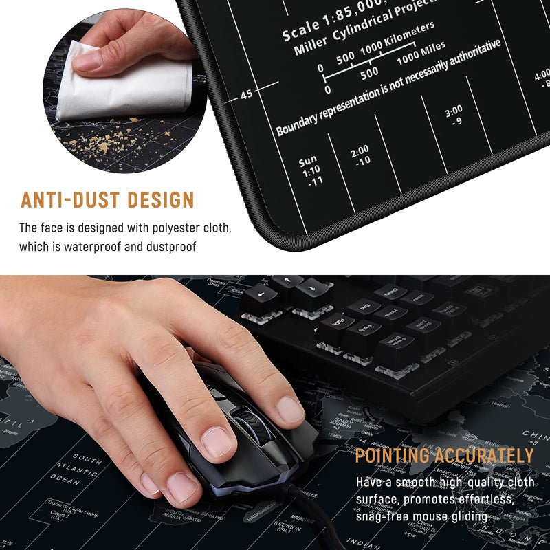 JIALONG New Upgraded Version Large Mouse Pad Desk Mat Comfortable Mousepad with Personalized Design Extended Size 35.4 X 15.7X 0.12 inches for Laptop, Computer and PC - Black World Map Typ 1
