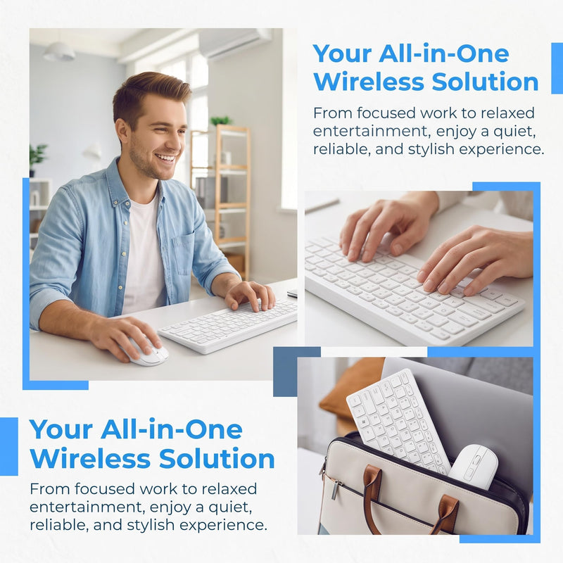 Wireless Keyboard and Mouse Combo, Ergonomic Quiet Input Set, 2.4G Wireless Office Bundle, Desktop Input Accessory for Home Office, Study Desk, Adult Daily Use (White) White