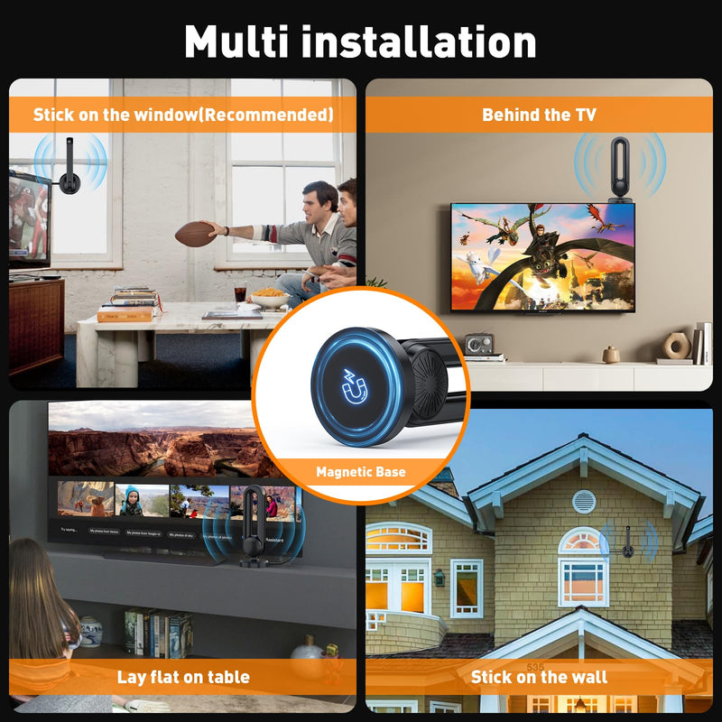[AUSTRALIA] - TV Antenna-TV Antenna Indoor, Smart TV Antenna 600+ Miles Range Reception, 18ft Coax Signal Booster, HD TV Antenna for Local Channels & Support 4K 1080P Suitable for All Smart TV and All Older TV's 
