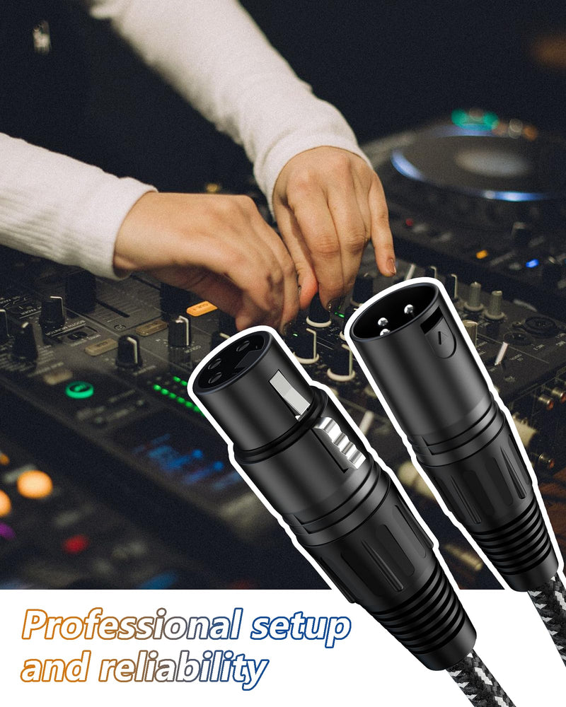 XLR Cables 25ft 2 Pack Fully Balanced Nylon Braided XLR Mic Cord Male to Female Microphone Cable 3 pin Oxygen-Free Copper (OFC) for Studio Recording Live Production 25 Feet 25 Feet (7.6m) Nylon Black-White