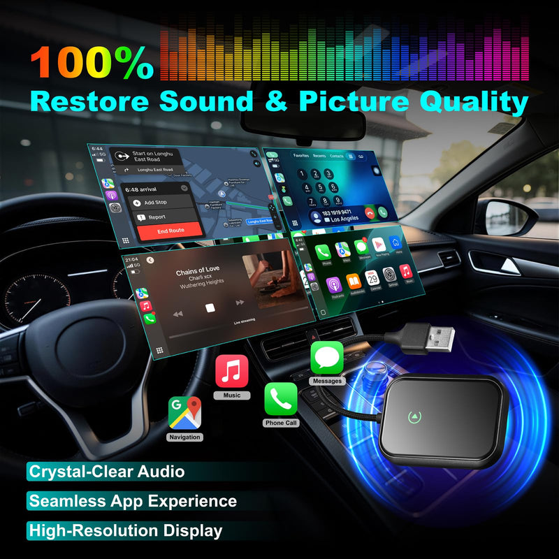 Wireless CarPlay Adapter for iPhone, Apple CarPlay Wireless Adapter USB-C, Bluetooth Connection, Auto-Switch for Multiple iPhones, Fast & Stable, iOS 10+ (Phantom Black)
