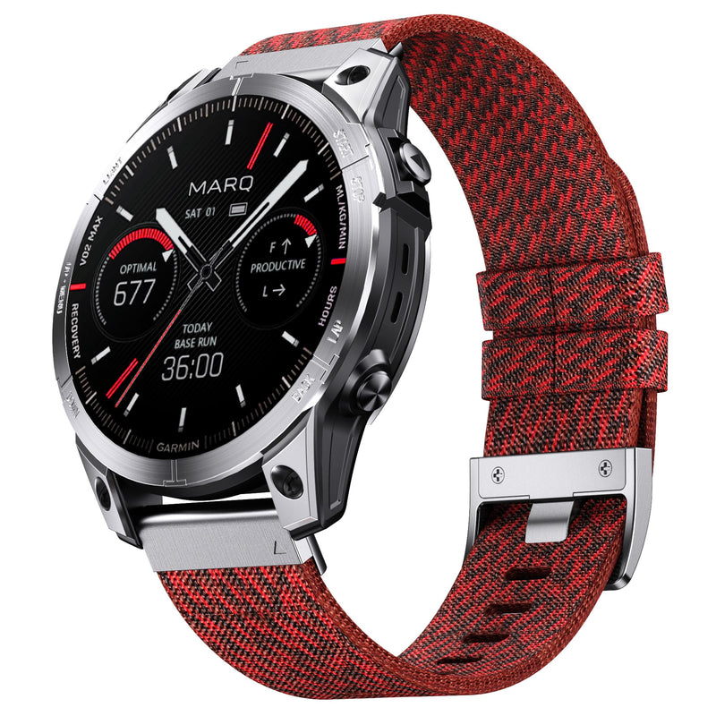 26mm Watch Band for Garmin Fenix 7X / Fenix 6X / Fenix 5X/Enduro 2/Tactix 7 Pro, epix Pro 51mm Jacquard-weave Red-Silver Buckle Quick Fit 26MM