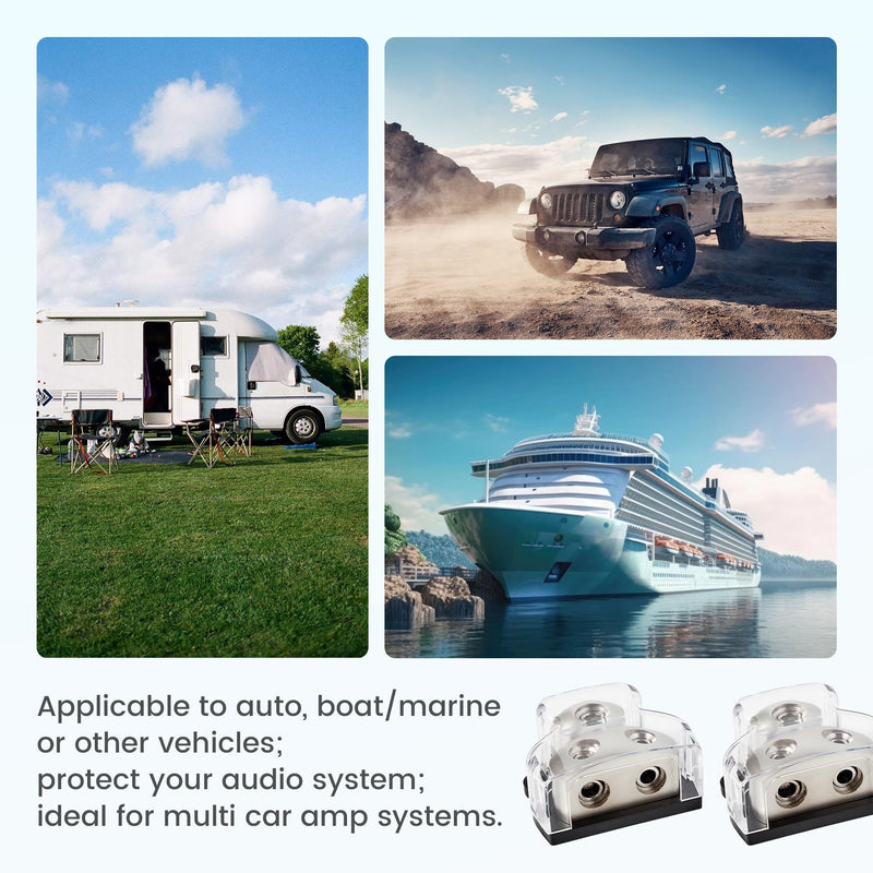 2PCS 2-Way Zine-Alloy Power Distribution Block, 0/2/4 Gauge in 4/8 Gauge Out Auto Car Audio Distribution Connecting Block, 2 Way Ground Distribution Block for Audio Amplifier Splitter ２ way (２PCS)