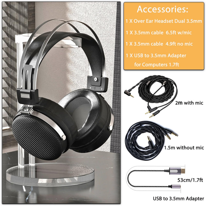 FAAEAL Wired Studio Headphones,Over Ear Boom mic Gaming Headset,HiFi Open-Back Stereo Headphones,Dual 3.5mm 50mm Dynamic Driver Monitoring Headset for Recording Mixing DJ Podcast Audiophile Wired Dual 3.5mm