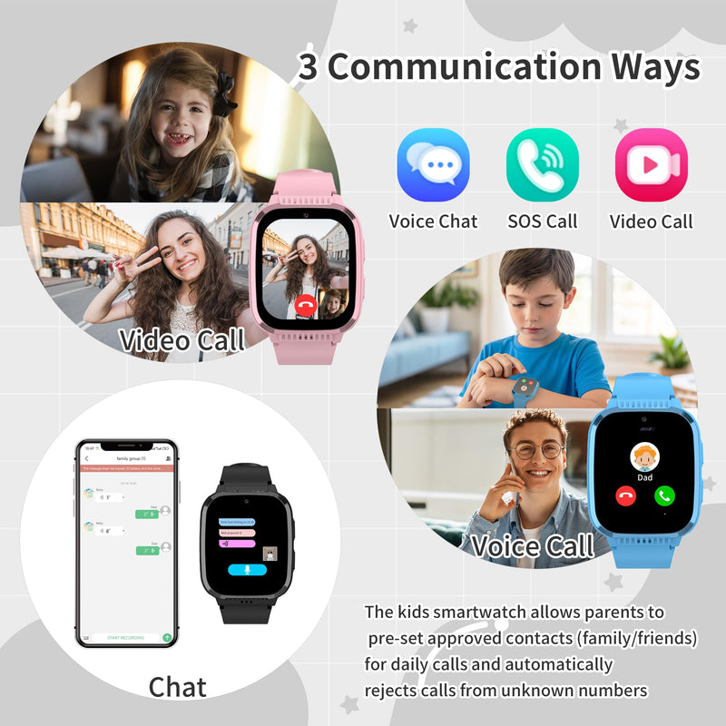 4G Kids Smart Watch Boys with GPS Tracker Video Calling Texting, Waterproof Smartwatches Age 5-13, One-Key SOS Call Voice Chat Cell Phone Watch with Alarm Clock Game HD Camera (Black) Black