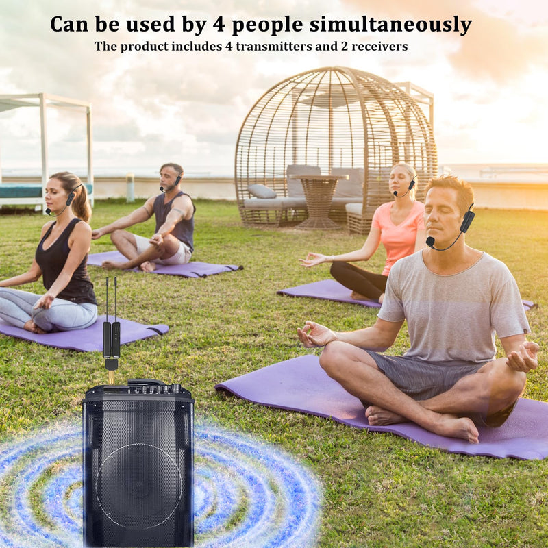 [AUSTRALIA] - Wireless Microphone System for 4 People,2.4G Wireless Headset Mics and Handheld Mics 2 in 1,Ideal for Speakers,Voice Amplifier,PA System,Teacher,Tour Guides,Fitness Instructor 