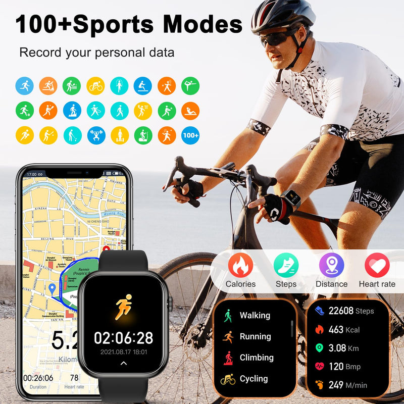 Smart Watch for Men Women Fitness: Waterproof Make/Answer Call Smart Watches for Men Digital Mens Watches Running Step Tracker Smartwatch Android Phones iPhone Samsung Compatible Heart Rate Monitor Black