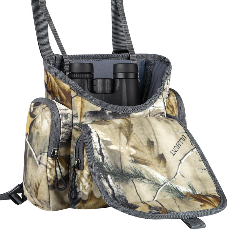 Binocular Harness Chest Pack: Hunting Bino Harness with Rangefinder Pouch & Binoculars, Binocular Pack for Hunting Tree Camo