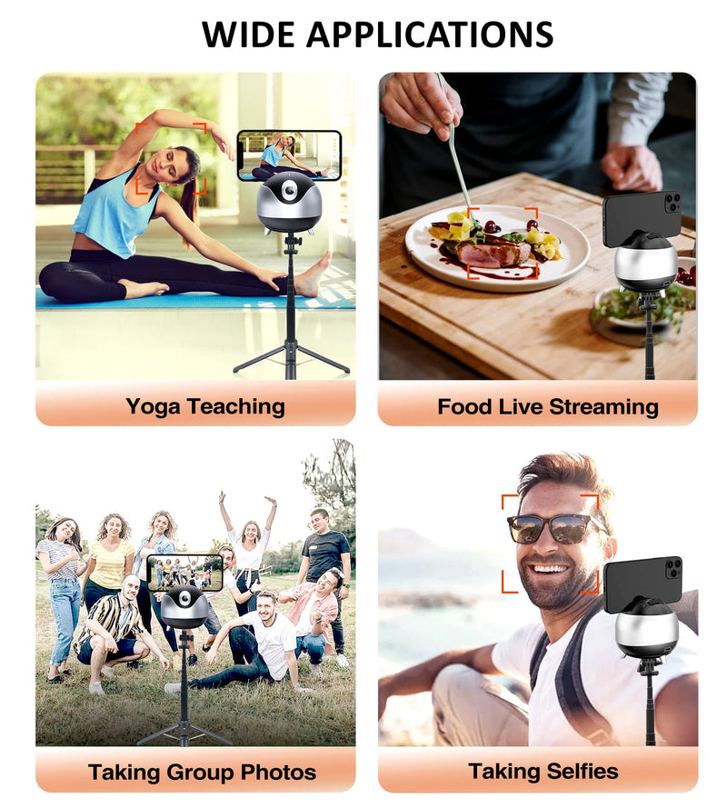 Auto Face Tracking 360 Camera Tripod for Cell Phone Rotating with Remote, iyesku 2-Axis Smart AI Face Recognition 360 Selfie Stick Rotation Tripod Mobile Phone Holder TikTok Camera Tripod (Black) Black