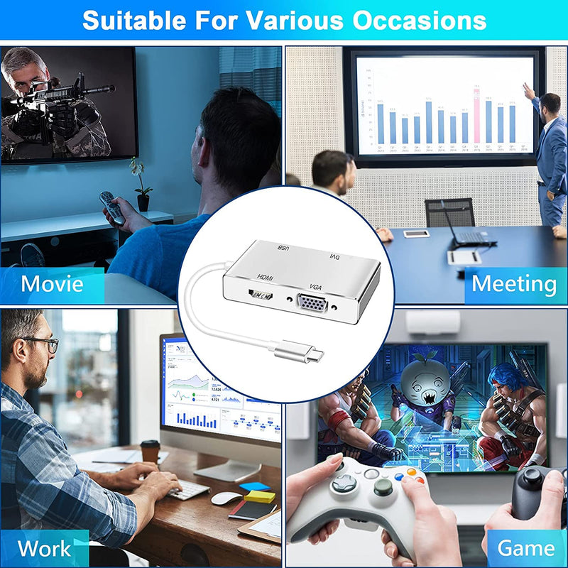 USB C to HDMI DVI VGA Adapter, Weton 4 in 1 USB-C hub to 4K HDMI, VGA, DVI Video Adapter, Male to Female Multi-Display Video Converter Monitors Connector for Mac Pro, MacBook Air, iPad Pro, XPS, etc