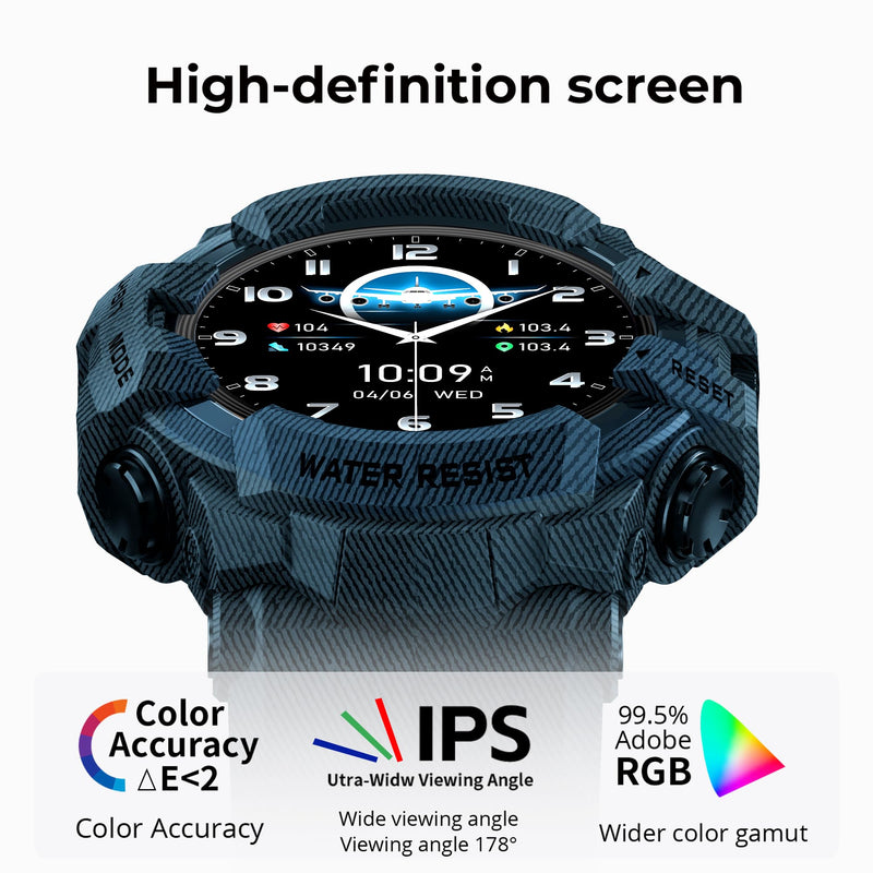 MIDDOW Military Smart Watch with Compass/Flashlight for Men | Fitness Tracker Watch with Waterproof/Long Battery Life/Heart Rate/Sleep/100+ Sport Modes for Android Phone and iPhone