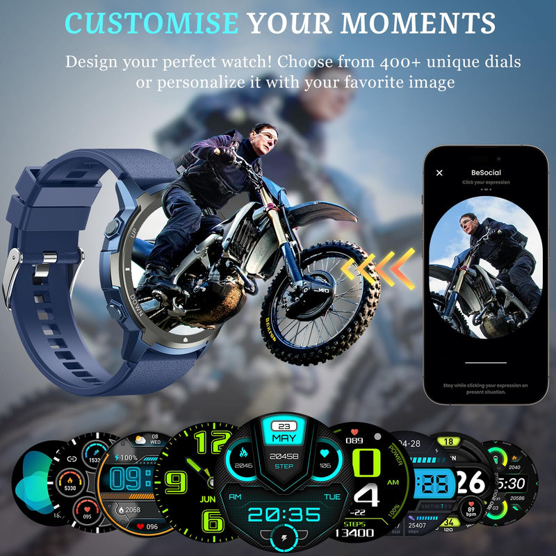 Smart Watch, 2025 Military Waterproof Fitness Sleep Tracker Watch with 110 Ports Modes, Smartwatch for Samsung Android iPhone iOS Compatible