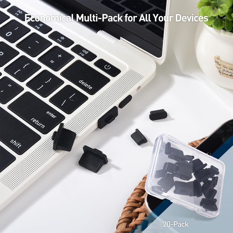 Cable Matters Combo-Pack USB-C and USB Port Covers - 10x USB-A Port Covers & 10x USB C Port Covers in Black (USB Dust Cover, USB C Caps, USB Anti Dust Cover, USB-C Protector Plug) USB/USB-C Combo