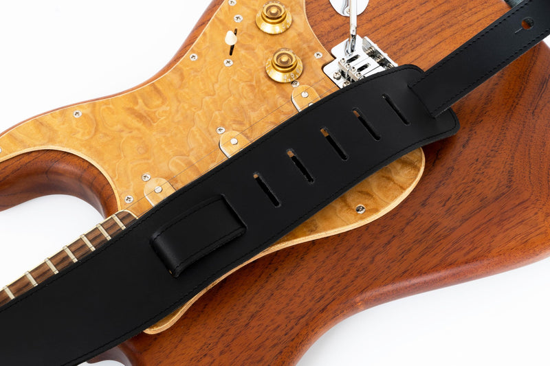 GUITAR STRAP Classsic Natural leather Adjustable length for Acoustic, Electric, Bass Guitars. Gift for Guitar Player. Release shoulder and neck tension (Black) Black