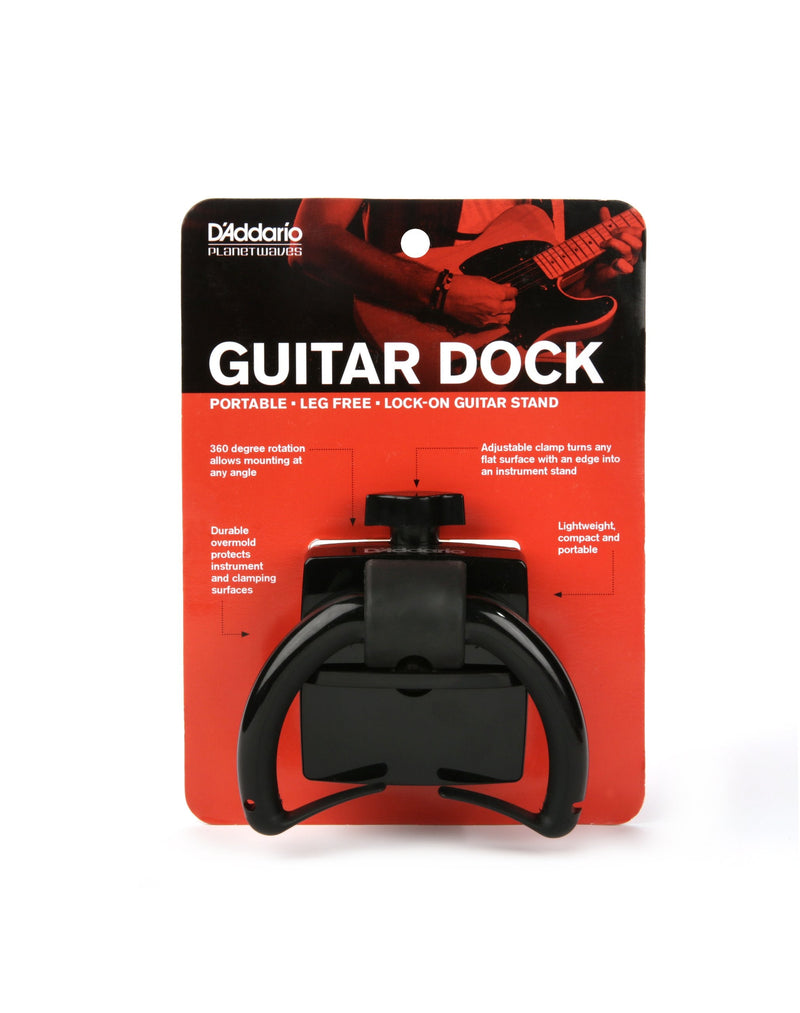 D'Addario Accessories Guitar Dock - Adjustable Clamp Guitar Neck Rest - Fits to Any Flat Surface with Edge - Rotates for Multiple Angles