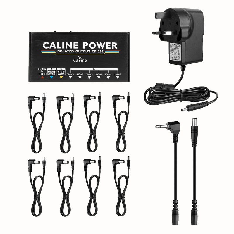 Caline Guitar Pedal Power Supply, True Isolated Pedal Board Power Supply with 8 Totally Isolated DC Outputs(300mA/500mA), Switchable 9V/12V/15V/18V Power Outputs for Guitar Pedals