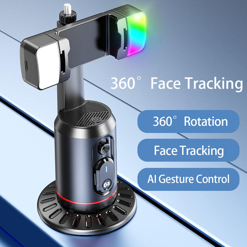 [AUSTRALIA] - Auto Face Tracking Phone Holder, 360° Rotation Face Body Phone Tripod Smart Shooting Camera Mount with Rechargeable Remote and Light for Live Vlog Streaming Video, Rechargeable BLACK 