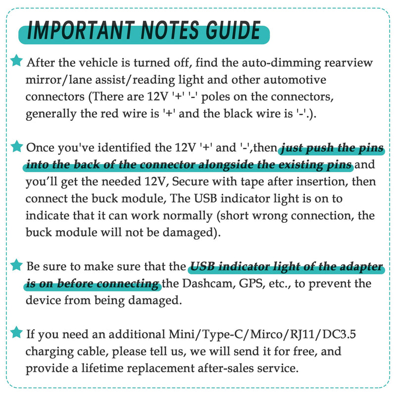 YQMAJIM Dashcam Power Adapter,(Universal) Compatible with All Models,Dual DC Buck Converter 12V to 5V,Dash Cam Hardwire Kit,Built-in Hide USB to GPS Radar Mirror Camera Dashcam Charger Adapter Cable