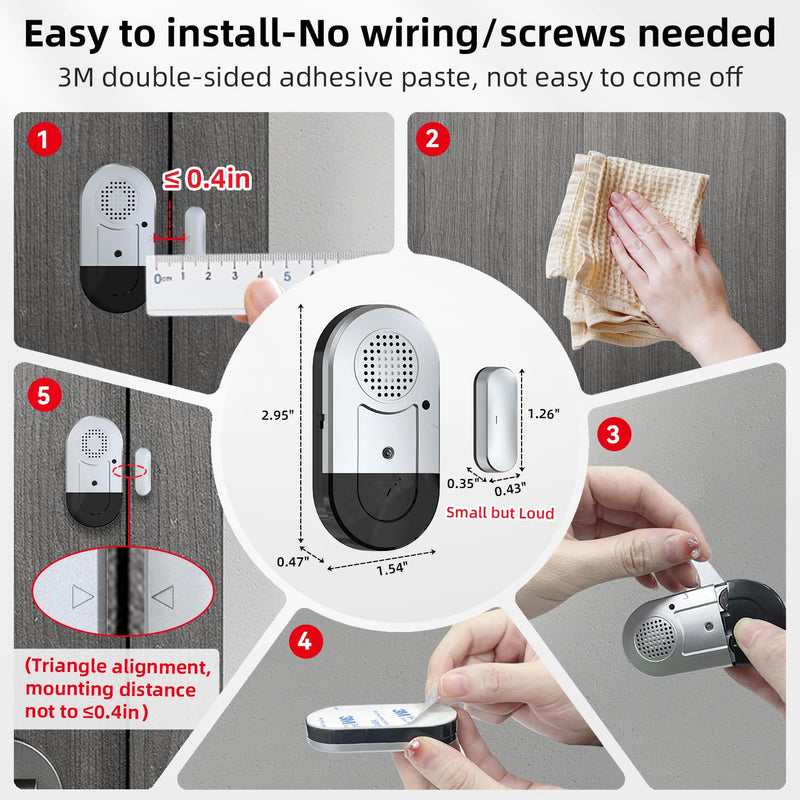 Sanjie Door Window Alarms - 5 Pack,125dB,Volume Control,Window Door Open Alarm Sensors for Kids Safety/Dementia/Pool,Wireless Sensors Keep Your Home Security,Easy to Install,Long Battery Life silver