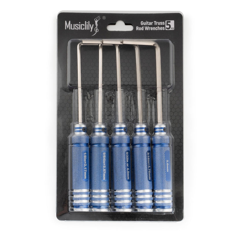 Musiclily Pro Hardened Steel 5Pcs Allen Keys Hex Wrenches Set for Guitar Bass Truss Rod Adjustment Full Set