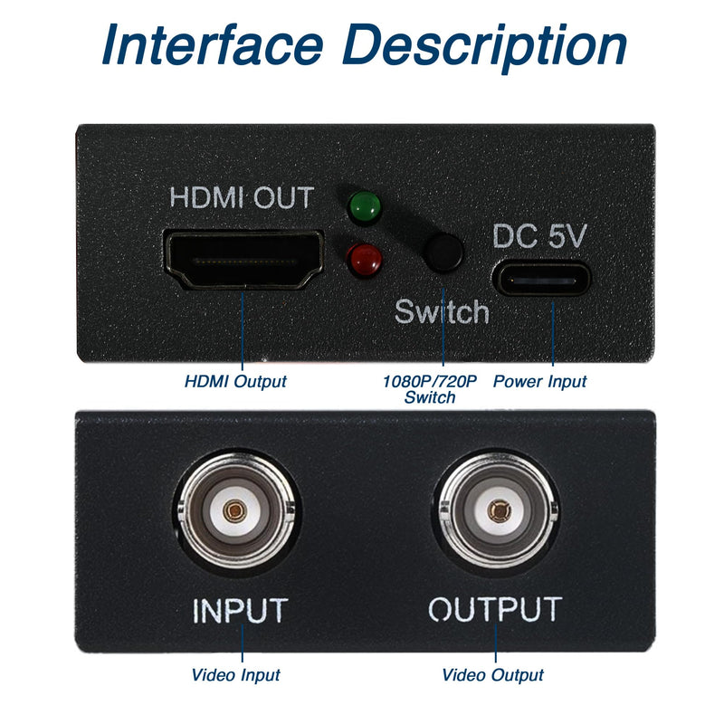 TVI/CVI/AHD to HDMI Converter, Full HD 4K 720P/ 1080P/ 3MP/ 4MP/ 5MP/ 8MP BNC to HDMI Video Signal Adapter, for Monitor/HDTV, High-Def Signal Conversion, Auto-Resolution Detection