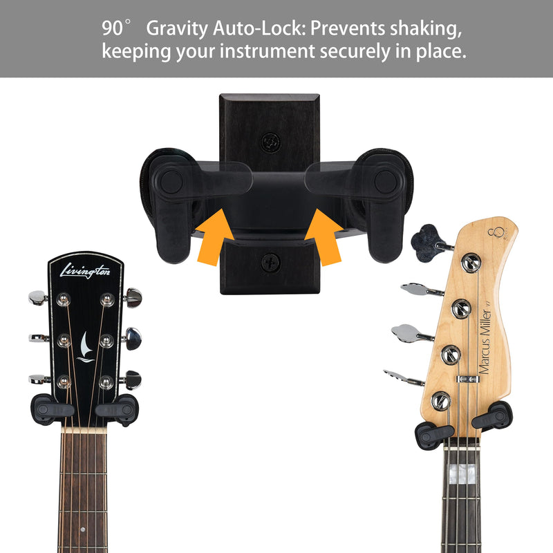 Sondery Guitar Wall Mount Hanger, Auto Lock and Adjustable Hook Holder for Acoustic and Electric Guitar, Ukulele, Bass, Banjo and Mandolin, Safely Cradles Nitro-Finished and High-End Guitars 3 Pack