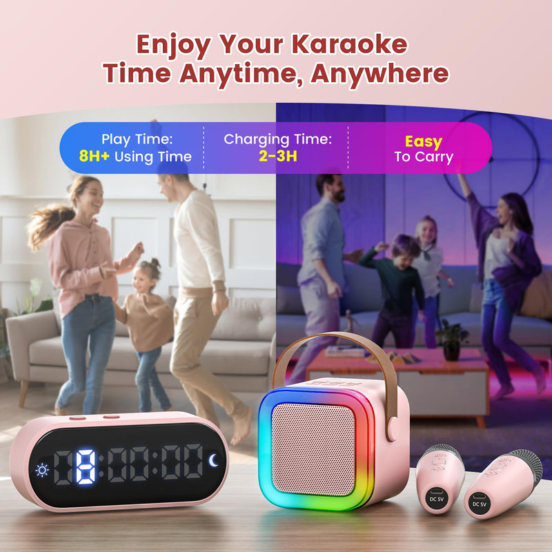 Mini Karaoke Machine for Kids,Portable Bluetooth Speaker with 2 Wireless Microphones,Toddler Music Player Toys,Easter Birthday Gifts for 3,4,5,6,7,8,9,10,11,12+Years Old Girls Boys (Pink) Pink