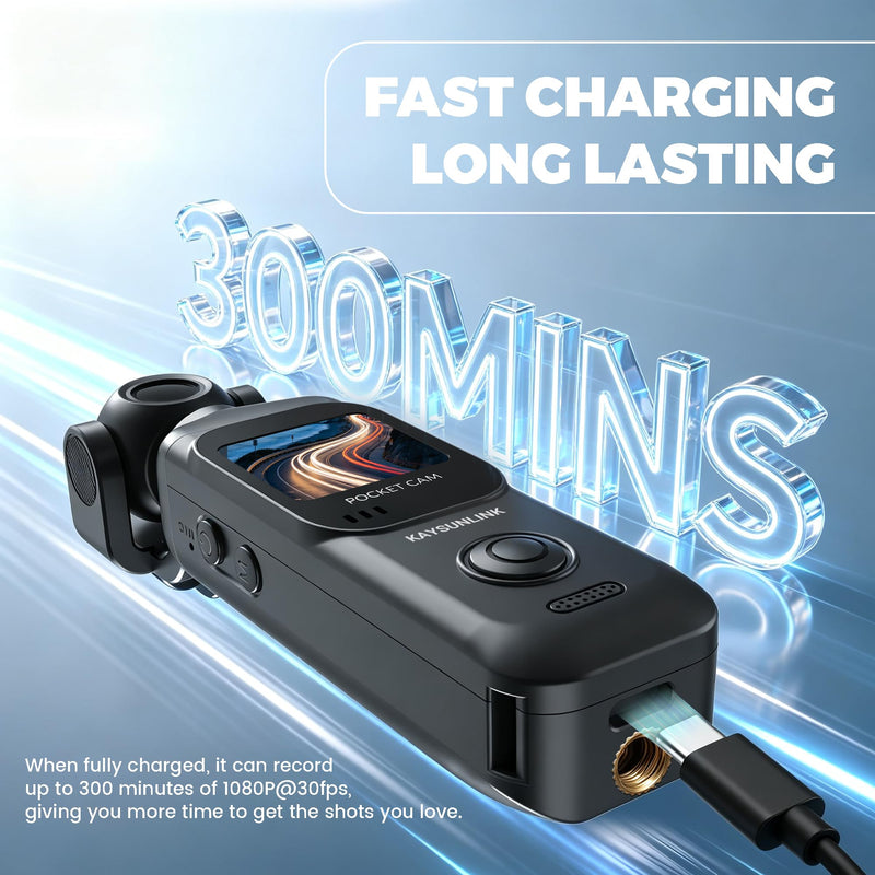 Kaysunlink 1080P Vlogging Camera with 270°Rotatable Lens, Handheld POV Pocket Camera with Touch Screen & WIFI, 5 Hours Power, One-button Recording Camcorder with 64GB Card for Daily Use, Travel, Black