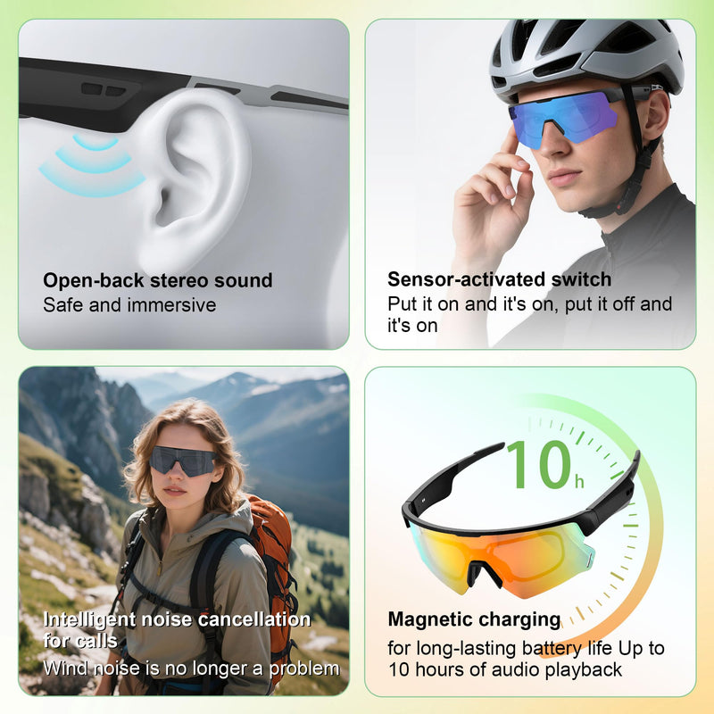 Blackview Bluetooth Sunglasses, UV400Protection, Built in Mic & Speakers, Voice Assistant Compatible, 5.4 Bluetooth, Polarized Lens for Outdoor Activities D2 Black