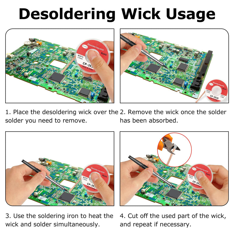 Set of 6 Desoldering Braids - 3 m Copper Desoldering Wire (1.0/1.5/2.0/2.5/3.0/3.5 mm) | Ideal for Desoldering and Removing Solder at Soldering Points | High Thermal Conductivity Solder Braid