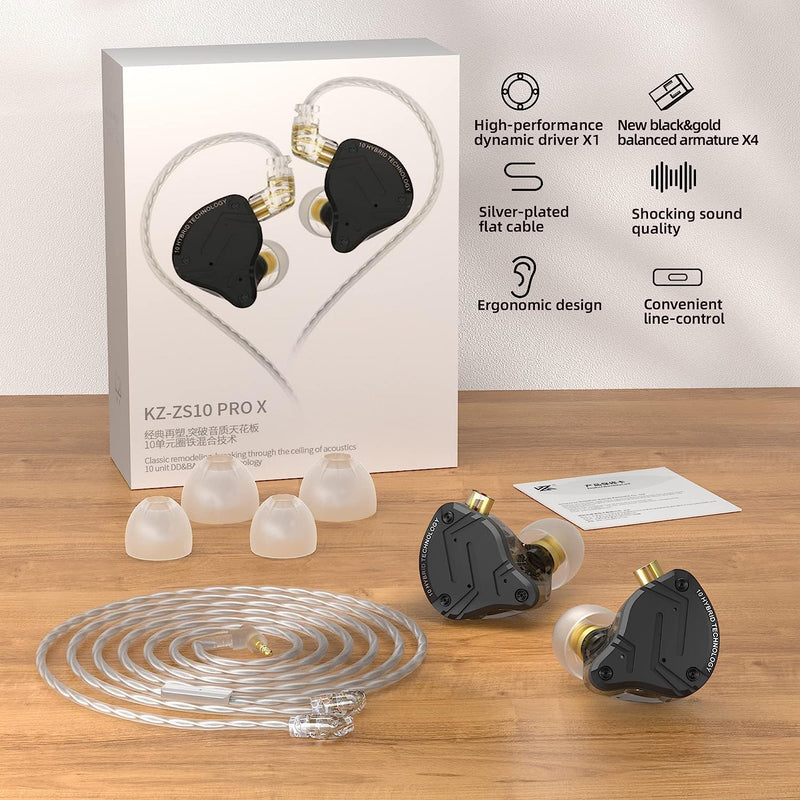 KZ ZS10 PRO X HiFi IEMs Earbuds, Upgraded 1DD+4BA Hybrid Driver HiFi in Ear Headphones Earphones with Alloy Faceplace Detachable Cable for Audiophile Musician DJ Stage (ZS10 PRO X Matte, Without Mic) ZS10 PRO X Matte
