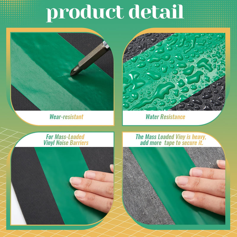 [AUSTRALIA] - 2 Pcs MLV Seam Tape 2" x 108' Vinyl Acoustic Sealant Tape Vinyl Seam Tape for Mass Loaded Vinyl Noise Barriers Installation Walls and Ceilings, Green 