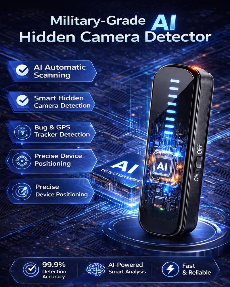 Calpol Hidden Camera Detectors - AI-Powered Anti-Spy Device, GPS Tracker & Bug Detector, Portable RF Signal Scanner for Hotels, Travel, Home & Office with LED (Black) Black