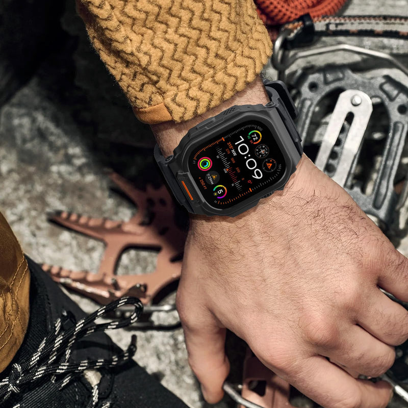 Bandletic Rugged Case Band Compatible with Apple Watch Ultra 3/2/1 49mm | Military Grade Shockproof Bumper Cover for iWatch Tactical Band Men, Screen Protector Included Black/Black