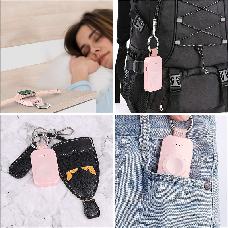i.VALUX Portable Wireless Charger for Apple Watch, Pink and Black Keychain Extra Battery Travel Charger with USB Cable Compatible with Watch Series 8 7 6 5 4 3 2