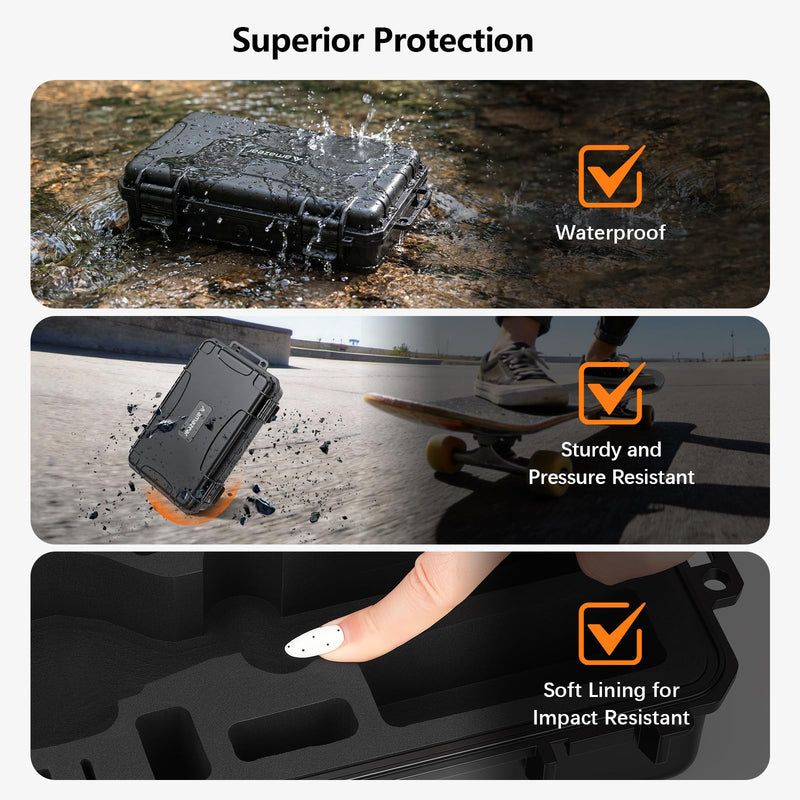 AMAZEAR Waterproof Hard Case Compatible with DJI OSMO Pocket 4P, Pocket4 Pro Creator Combo Accessories Small Hard Shell Cover Travel Hardcase for Carrying, Protection, Storage, Organization, Black