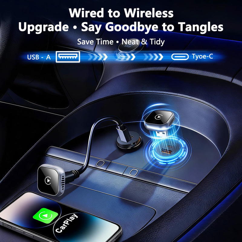 2025 Upgraded Wireless CarPlay Adapter for iPhone | Ultra-Mini Metal, Convert Wired to Wireless, Bluetooth 5.3 Fast Stable Connection, Plug & Play, 800+ Factory CarPlay Wired Cars, iOS 10+
