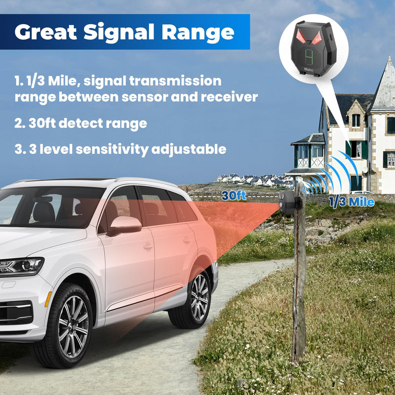 [AUSTRALIA] - Solar Wireless Driveway Alarm, Outdoor Motion Sensor Detector Alarms Driveway Alert System 2000ft Long Range with Rechargeable Battery, Outside Weatherproof / Expandable (1 Receiver and 2 sensors) 3 2 sensor and 1 receiver 