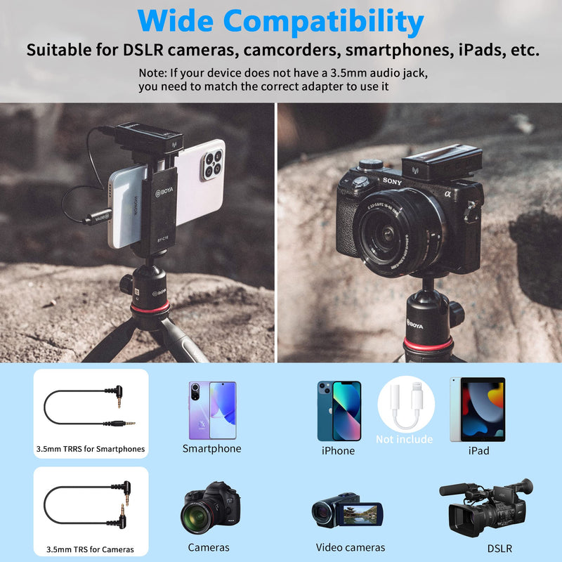 BOYA BY-XM6-S2 Wireless Lavalier Microphone 2.4GHz Dual Channel Wireless Lapel Microphones for Cameras DSLR Camcorder Clip on Lapel Mic for Video Recording YouTube Vlogging Interview 328ft Range 2TX+RX