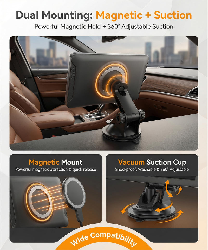 7-Inch HD IPS Portable Carplay Screen for Car, Wireless CarPlay & Android Auto, Bluetooth Music & Call, Wireless Screen Mirroring, CVBS Rearview Camera Compatible with Adjustable Brightness
