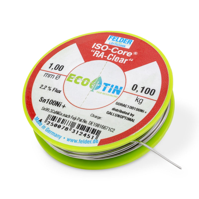 GALLUNOPTIMAL by FELDER Soldering Wire Sn100Ni+ for Stronger Oxidized Soldering Points | 1.0 mm | 100 g Spool | Lead-Free with 2.2% Flux RA-Clear | REM1 | for Electronics, Cables and Electrical 100g Spule / 1,0mm Durchmesser
