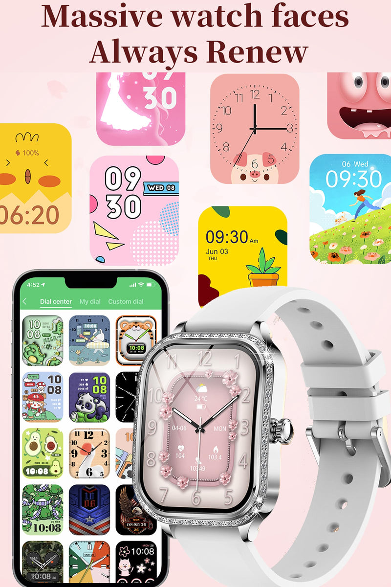 Diamonds Smart Watches for Women, Answer/Make Call Fitness Tracker for Android iOS Phones with AI Voice Control Heart Rate Sleep Monitor Pedometer Grey