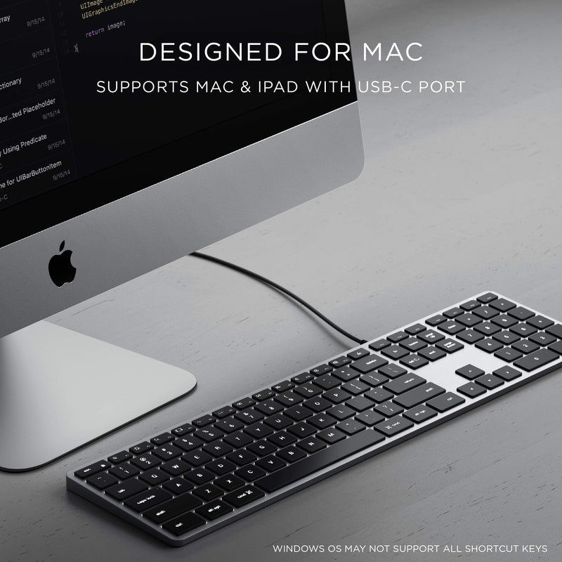 Satechi Slim W3 Wired Backlit Keyboard with Numeric Keypad – Illuminated Keys & Built-in USB-C Connection – Compatible with 2021 MacBook Pro M1 Pro & Max, 2021 iMac, 2020 Mac Mini, 2020 MacBook Air